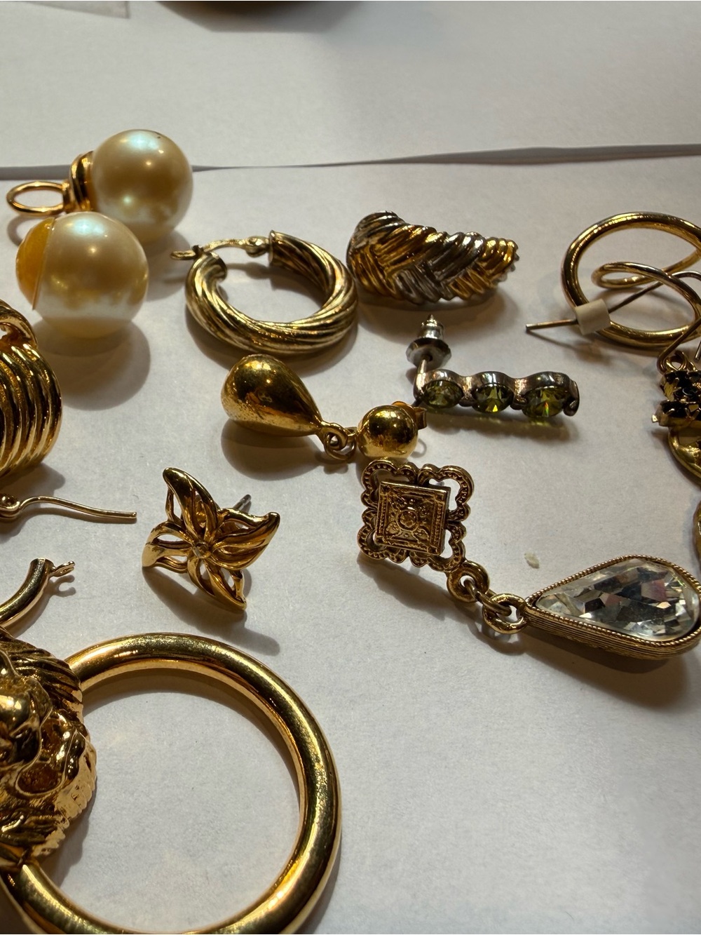 Gold-Tone Mixed Earrings Set with Pearl and Crystal Accents